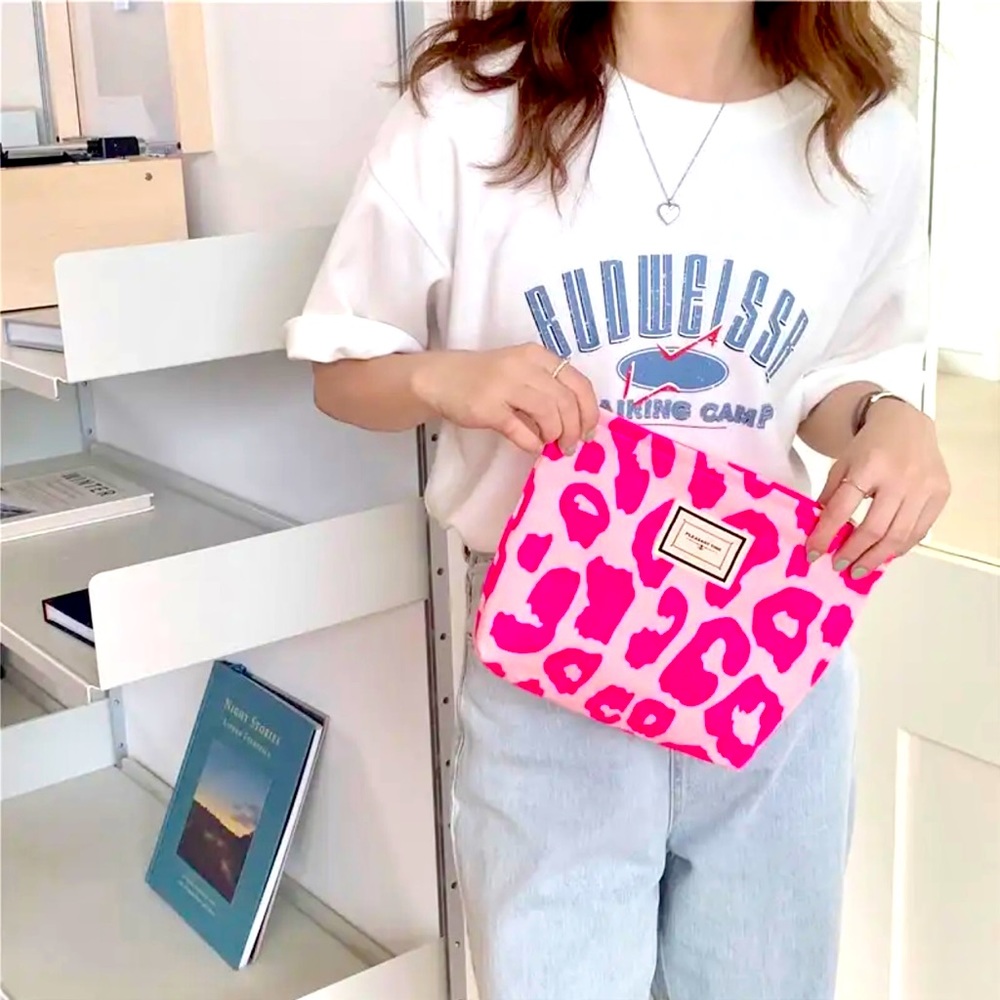 Cosmetic Bag Pink Leopard Print Clutch Beach Bag